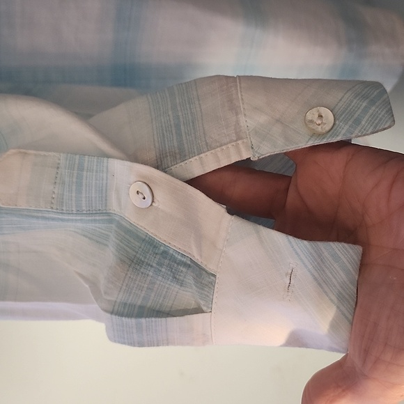 Soft Surroundings pearl button‎ down top pale blue white plaid womens ext… - Picture 10 of 13
